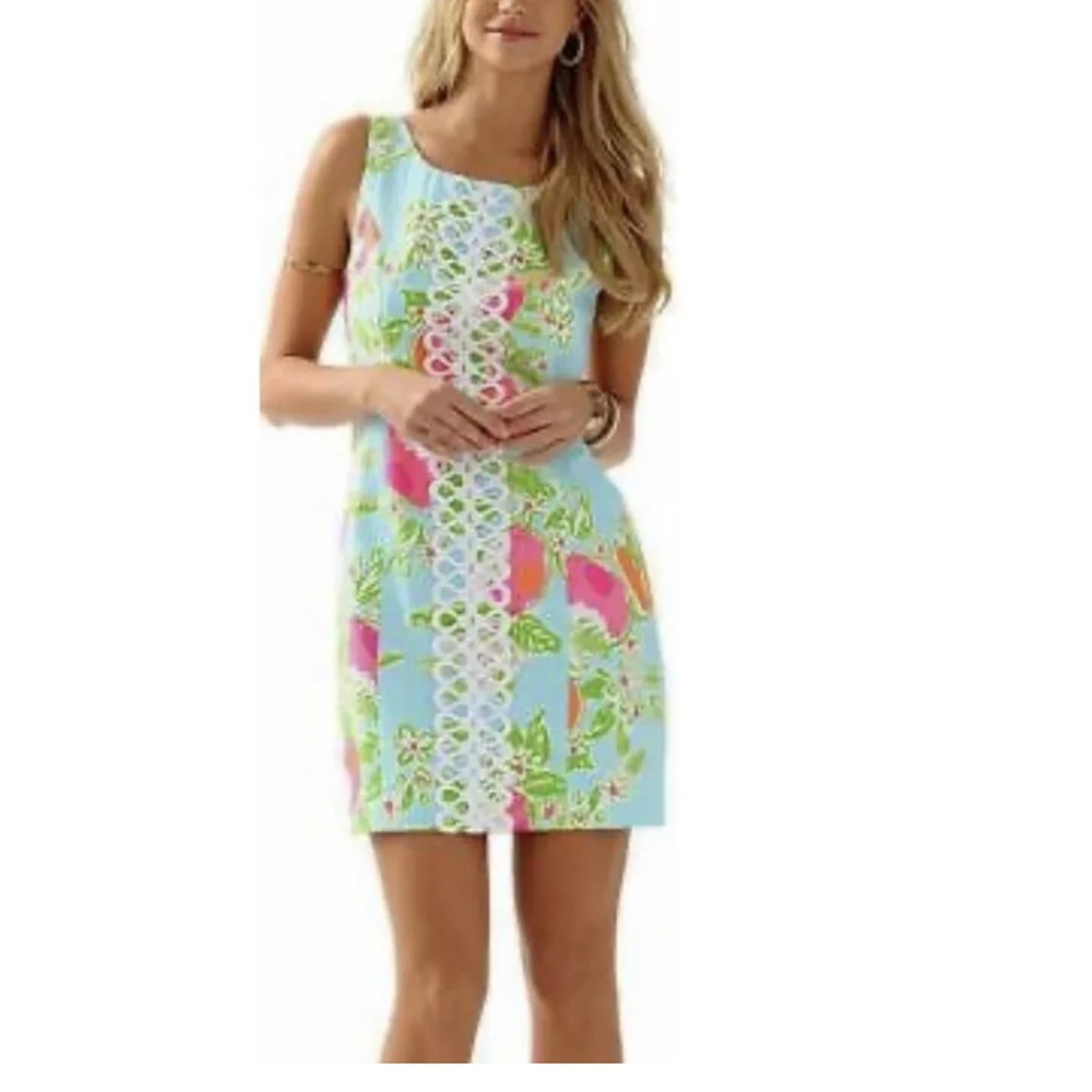Lilly Pulitzer Cathy Shift Dress Floral Pool Blue Pink Lemonade Womens Size 12